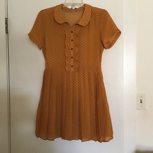 Mustard polka dot dress with Peter Pan collar